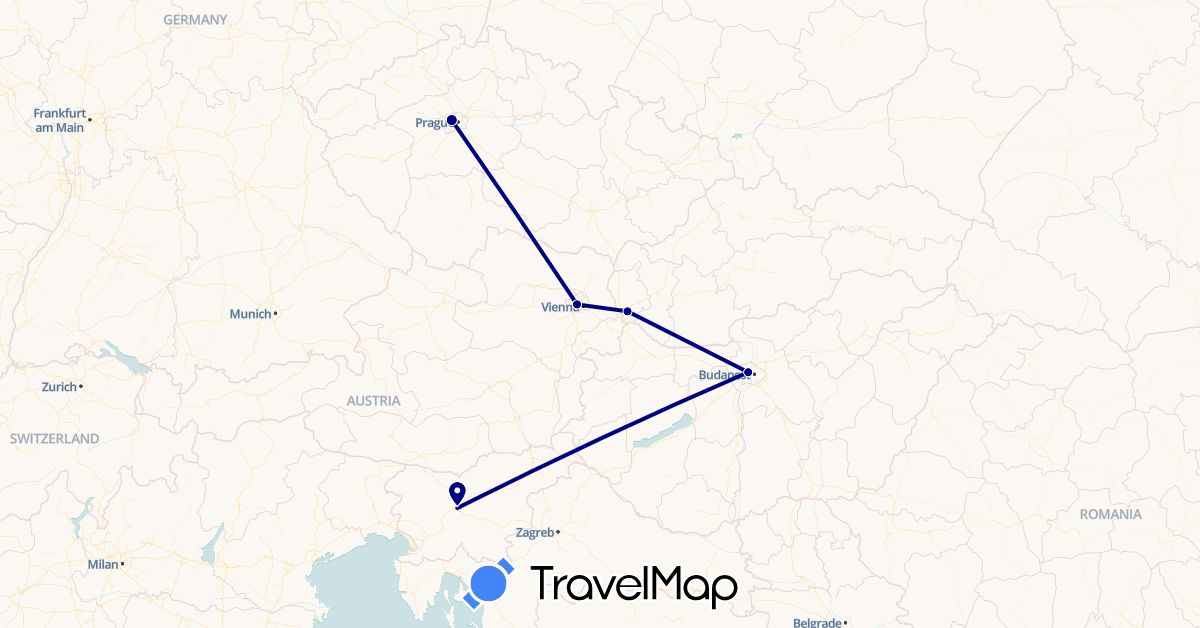 TravelMap itinerary: driving in Austria, Czech Republic, Hungary, Slovenia, Slovakia (Europe)